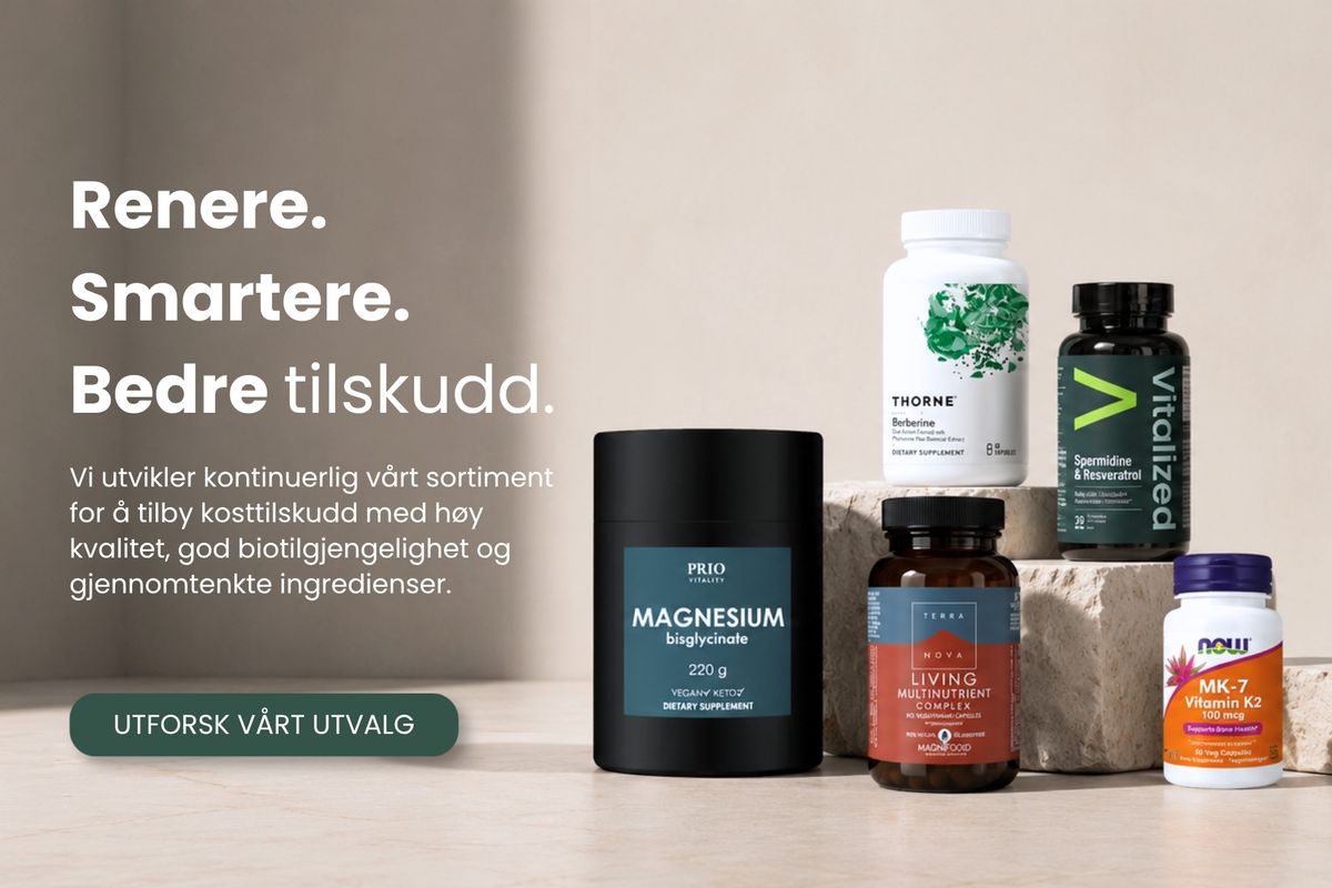 Premium kosttilskudd fra nøye utvalgte merkevarer presentert på steinblokker i naturlig lys, med fokus på kvalitet, biotilgjengelighet og helhetlig helse